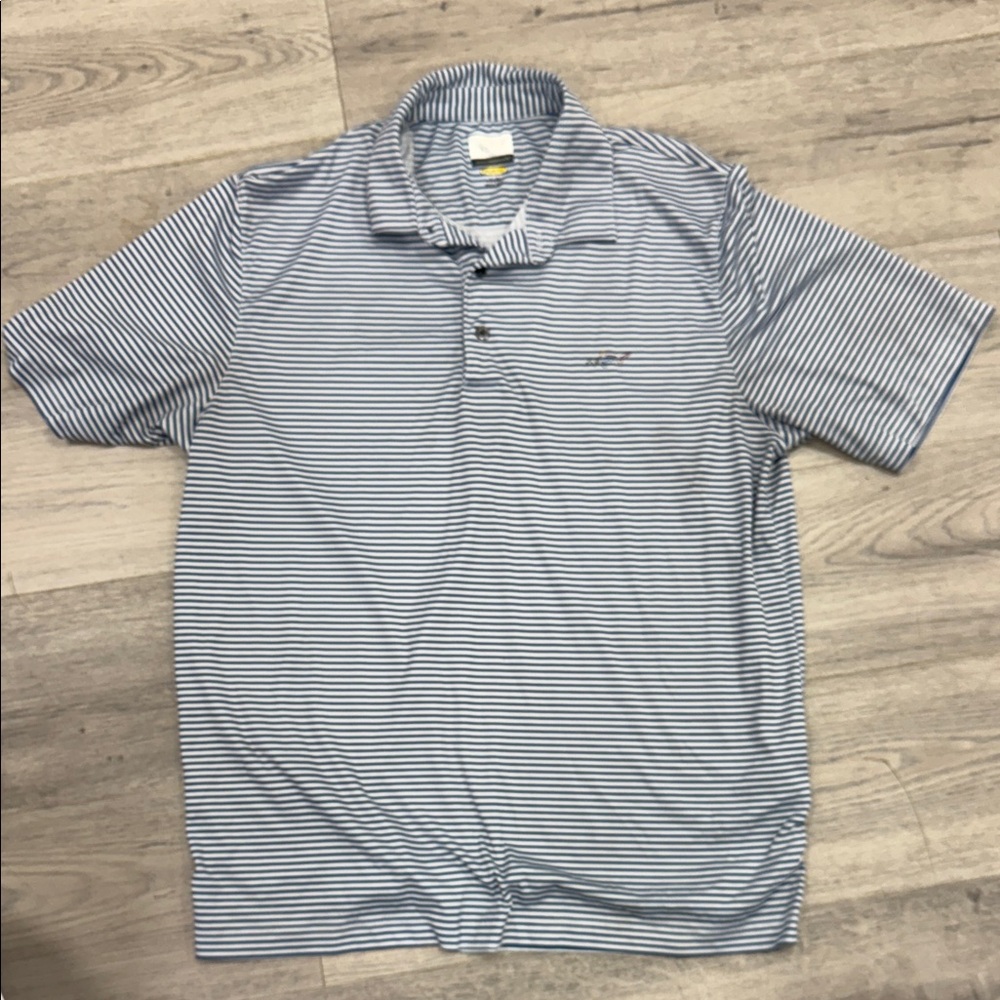 Greg Norman Collection Striped Polo in Blue and White